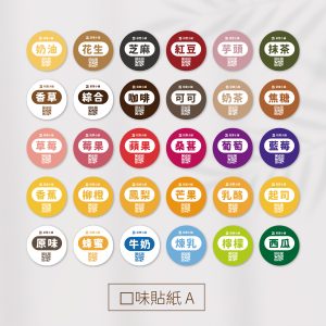 3x3cm 口味貼紙 包裝貼紙 圓形貼紙 | 模造貼 | 超黏貼 | 合成珠光貼